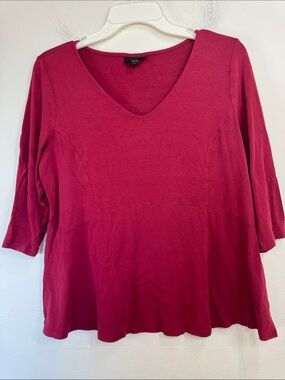 J. Jill V-Neck 3/4 Sleeve Babydoll Tunic Top Cranberry Wearever Collection
